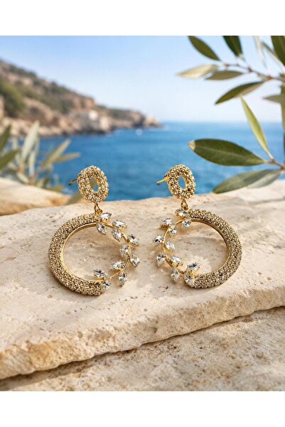 Shinestar atelier Taş Detaylı Halka Form Sallantılı Kadın Küpe | Mare Serisi