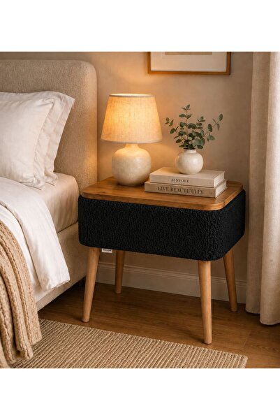 own home Nova Komodin, Teddy Kumaş Kaplamalı Ahşap Ayaklı Modern Komodin