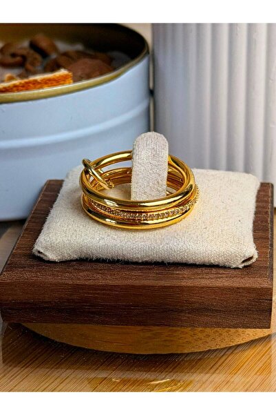 ANKA JEWELLRY خاتم نسائي من الفولاذ بلون ذهبي مرصع بحجر الزركون موديل متعدد ا...