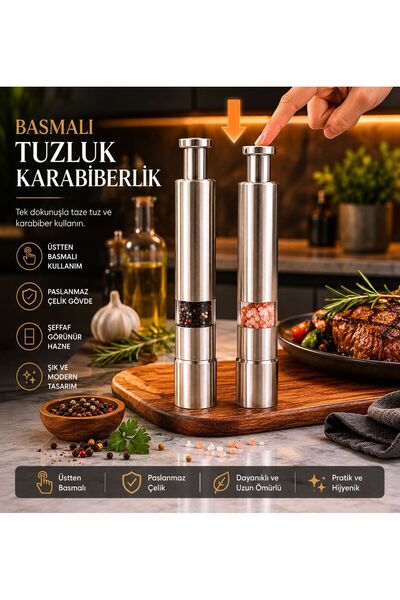 GM Basmalı Tuzluk & Karabiberlik – Paslanmaz Çelik Gövde