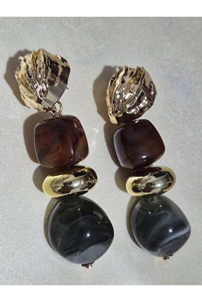 Mişa Jewerly MİŞA JEWELRY Premium 316L Çelik Üçlü Yeşil Taşlı Gold Küpe