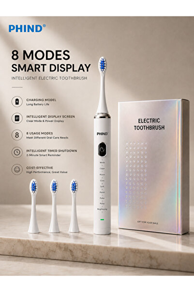 PHIND Rechargeable Sonic Electric Toothbrush(White) – 8 Modes, Soft Bristles,...
