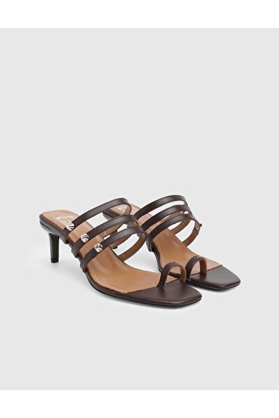 İLVİ Velina Genuine Leather Women's Brown Heeled Slippers