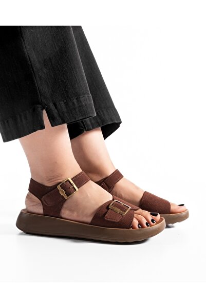 ALOGO Women's Brown Sandals Made of Ecological Suede Leather Loiu