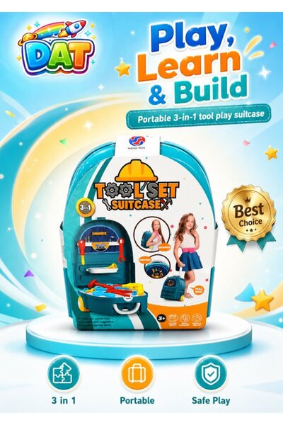 DAT Kids Tool Set Suitcase 3-in-1 Backpack Trolley Pretend Play Toy with Acce...