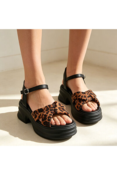 Tmall Sandale de damă, cu platformă, piele ecologică, SA127, imprimeu leopard