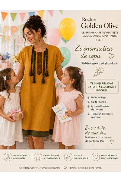 SUPERMEMO Boho Premium Dress "Golden Olive" – Lined, Chic Style