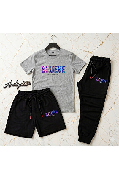 SILATU Believe Printed 3-Piece Set (Shorts-T-Shirt-Sweatpants)