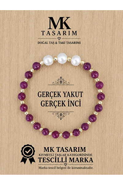 MK tasarım Genuine Ruby Stone Genuine Pearl Bracelet Mk.7000.822- Comfort-Pea...