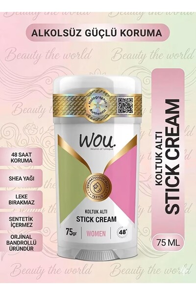 WOU Koltuk Altı Stick Cream 75gr 48 Saat Etkili, Leke Yapmayan Özel Formül