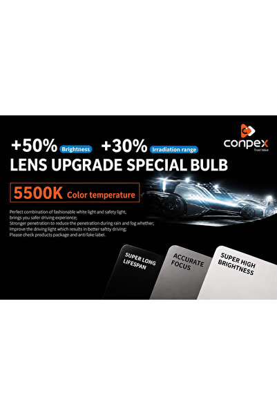 Conpex HID Xenon Headlight Bulb 5500K Super White Light High Brightness Long Range Beam Accurate Focus Fast Start Technology Long Lifespan Replacement Bulb for Enhanced Night Driving