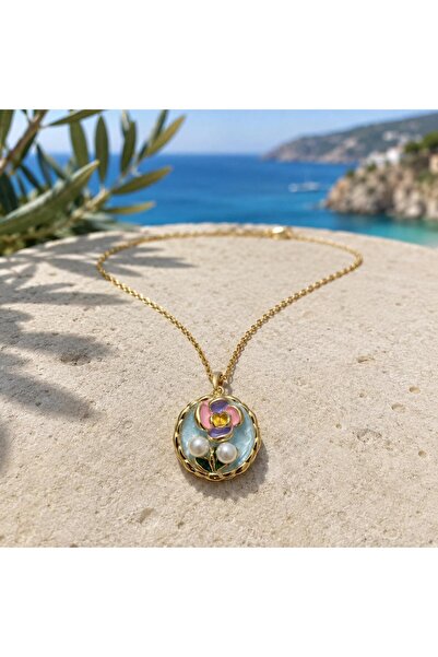 Shinestar atelier Çiçek ve İnci Detaylı Gold Kolye | Mare Serisi