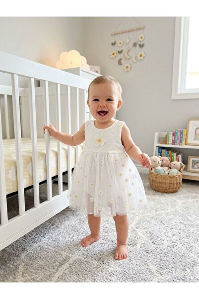 The Cloudish Shop Baby Girl Daisy Embroidered Summer Tulle Snap-On Dress (100...