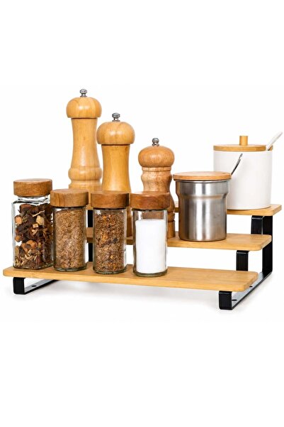 PUFO Spice rack made of bamboo, organizer for kitchen, bathroom, office, cosm...