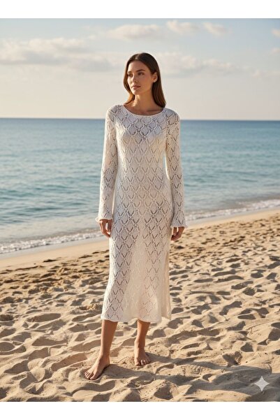 EMİX TREND GİYİM Comfortable Stylish Breathable Openwork Beach Dress with Sli...