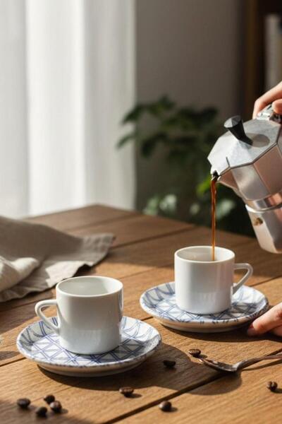 ALBETTO 2-Person Porcelain Blue / White Coffee Cup
