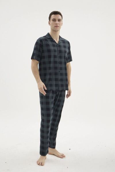 Generic Brand Kocabey Kkt-26158 Men's Apaj Collar Buttoned Pajama Set