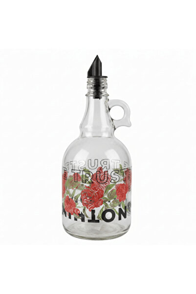 Selka Glass Oil Bottle 1 Ltr – Elegant Red Flower Design with Pour Spout