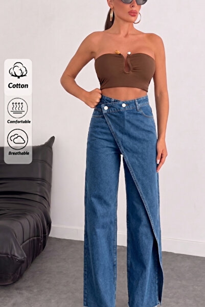 XRAY JEANS Women's Blue Denim Pants with Wide Leg Skirt