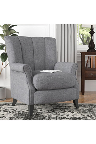 homejoyz Armchair Linen Fabric and Svedy Wood-Gray-Sinder-76X79X95 cm