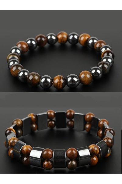 Shehlaa 2Pcs Double Protection Bracelets, Prosperity-Inviting Wealth-Calling - Tiger's Eye Stone and Obsidian Handmade Bracelets, Father's Day Gift, Gift