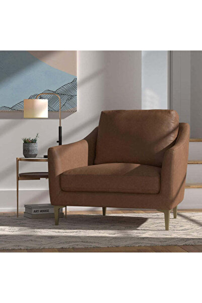 homejoyz كرسي جلد بذراعين خشب سويدي - 75x90x80 سم