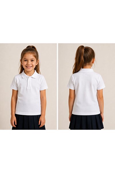 Kuzucuk Kids Bebek Çocuk Butik Çocuk Beyaz Polo Yaka Pike Kumaş Kısa kollu Ti...