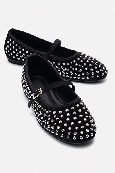 CCWAY AYAKKABI Γυναικεία Μπαλαρίνα Stoned Helmeted BLACK SILVER