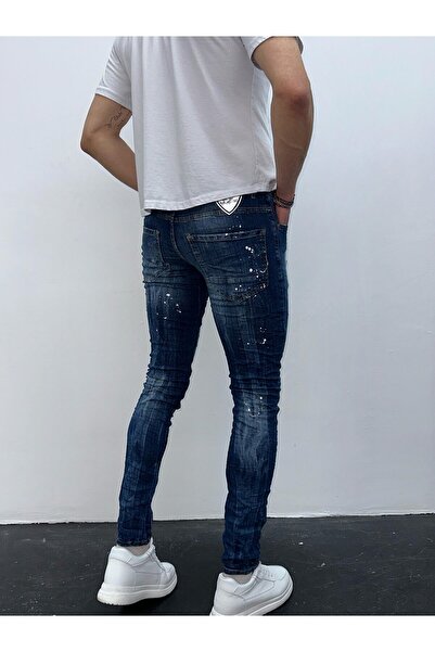HerTon Pantaloni din denim albaștri pentru bărbați, croială slim, cu detalii ...