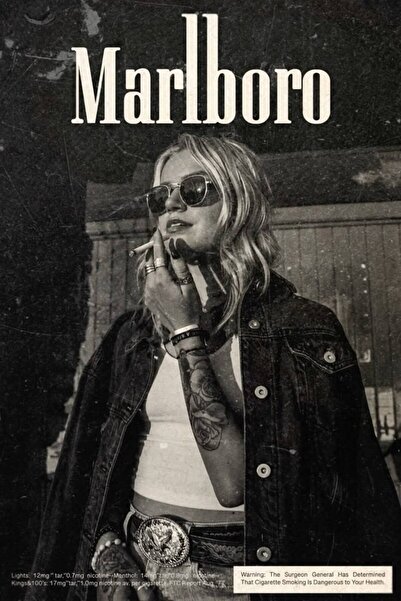 ESLEM Marlboro Poster Vintage Estetik Retro Duvar Tablosu Siyah Beyaz Kalın K...