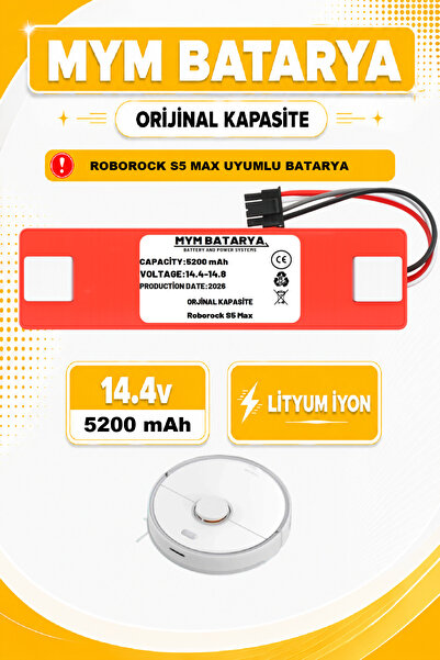 MYM BATARYA Roborock S5 Max Uyumlu Akıllı Robot Süpürge Bataryası 14.4v 5200m...