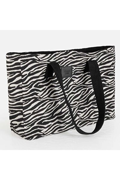 OEM Geantă de Plajă Neagră cu Model Zebra, Material Textil, Spațioasă și Mode...