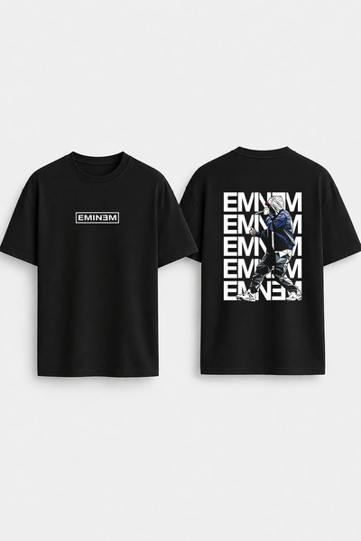 cesita تي شيرت أسود كبير الحجم مطبوع عليه Eminem