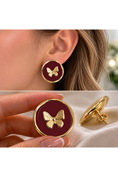 MRK Women's Enamel Red Butterfly Earrings