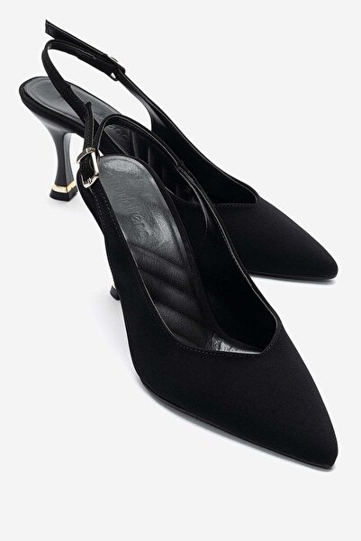 CCWAY AYAKKABI Women's Open Back Buckle Heeled Shoes Black Zra