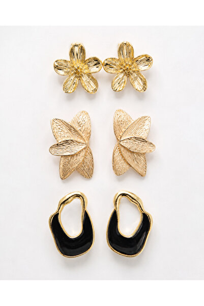 MRK 3 Pairs Earrings Set Floral Leaf Asymmetric Earrings