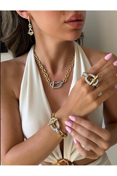 DELLS ACCESSORY Xuping Jewerlry Özel seri kolye küpe yüzük bileklik set halin...