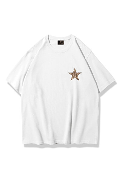 Trendiz Tricou de damă Leopard Star Chest Alb