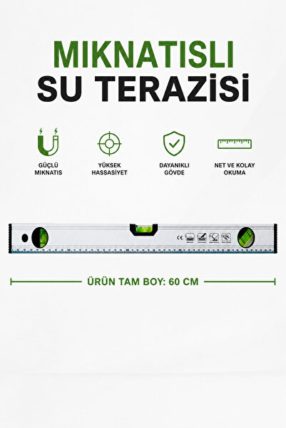 Badem10 Mıknatıslı Alüminyum Su Terazisi 60 cm Profesyonel Kullanıma Uygun Ha...