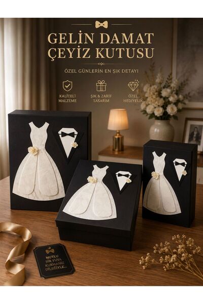 USTAOGLUHOME GELİN DAMAT ÇEYİZ ORGANİZER KUTU SETİ 3 LÜ