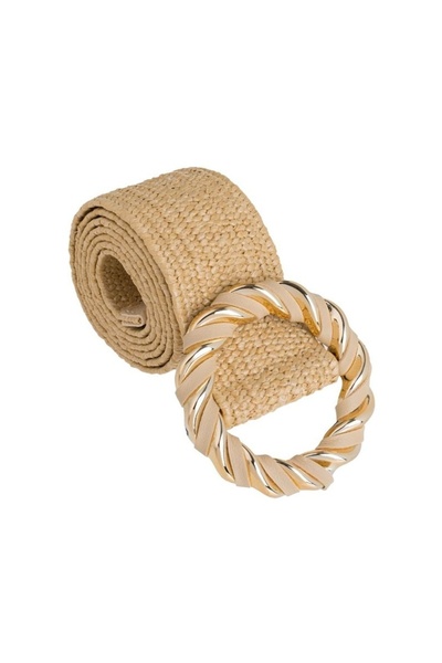OEM Women's Summer Elastic Belt , Round Gold Buckle, Braided Design ...