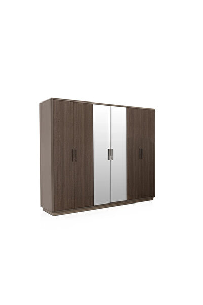 Midas Furniture خزانة ملابس خشبية 6 أبواب 268X60X220 سم بني