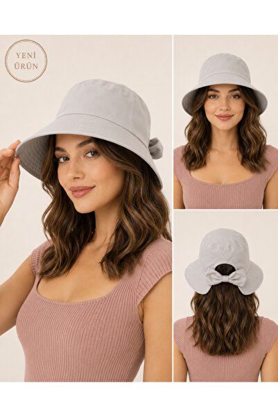 MYZİ STORE Γυναικείο καλοκαιρινό καπέλο με φιόγκο και φαρδύ γείσο, ανοιχτή πλ...