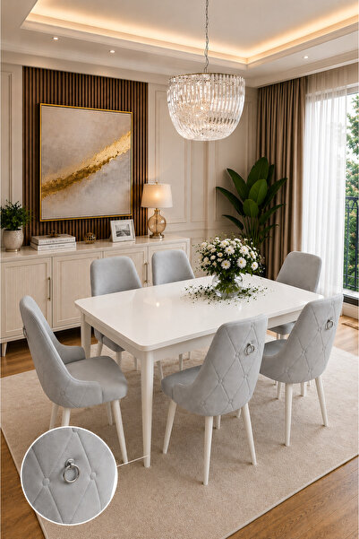 DEREN HOME Fierra 80x130 MDF Açılabilir Masa + 6 Adet Silinebilir Gümüs Halka...