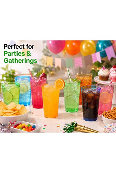 Sunny Your Bright choice Sunny Colored Reusable Plastic Cups 8oz – 25 PCS Transparent Colored Drinking Cups for Juice, Water & Soft Drinks | Recyclable BPA-Free Party Cups (Pink)