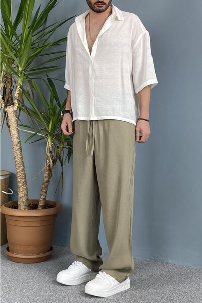 Vamos Modal Fabric Lace-Up Baggy Trousers Khaki