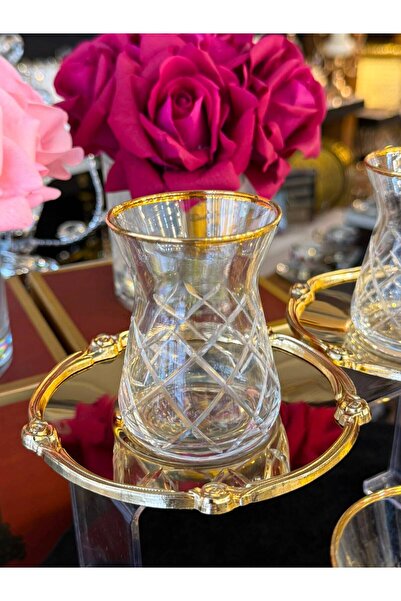 LOKMAN ZÜCCACİYE SHOWROOM 12 Piece Square Tea Cup Set for 6 People with Metal...