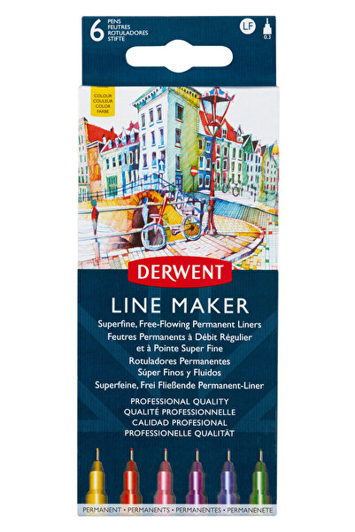 Derwent Set de 6 linere profesionale negre cu vârf fin de 0,3 mm