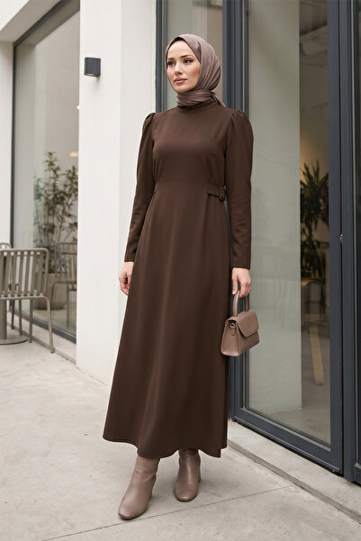 MODAQU Tie-Waist Long Dress with Back Zipper - Brown