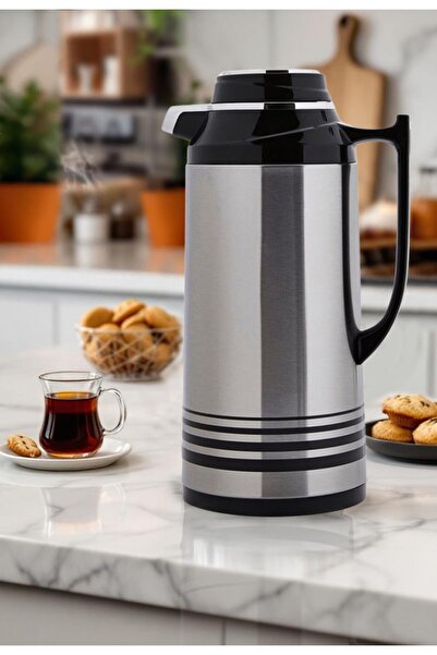 MEBASHI 1.3L Stainless Steel Vacuum Flask with Pump Action and Push-Button Lo...